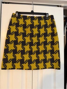 Boden Grey Yellow Wool Houndstooth Pencil Skirt Size 6